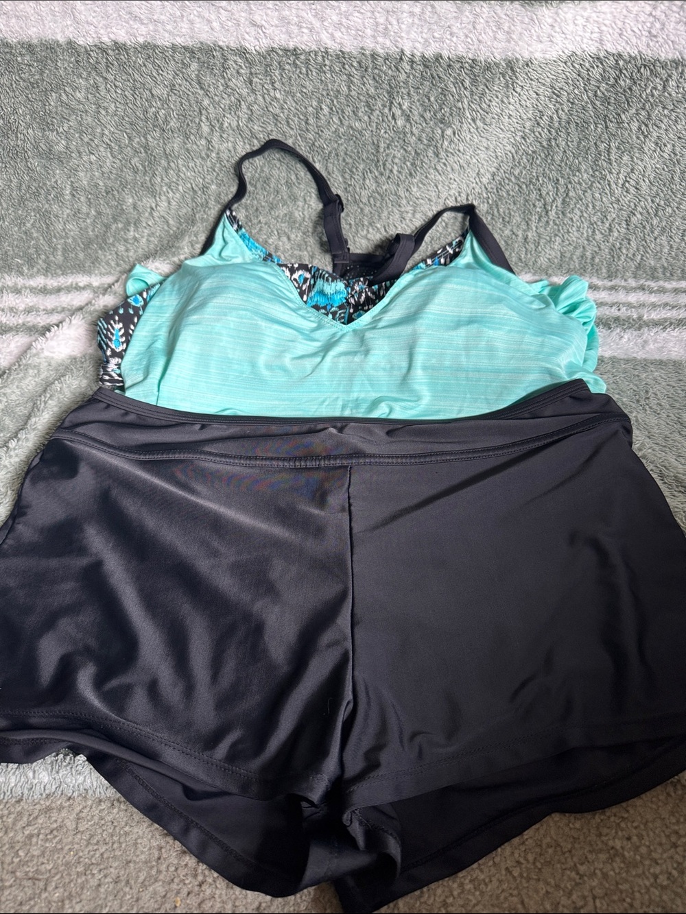 ZeroXposur Aqua Tankini Top with Black time and tru Swim Shorts